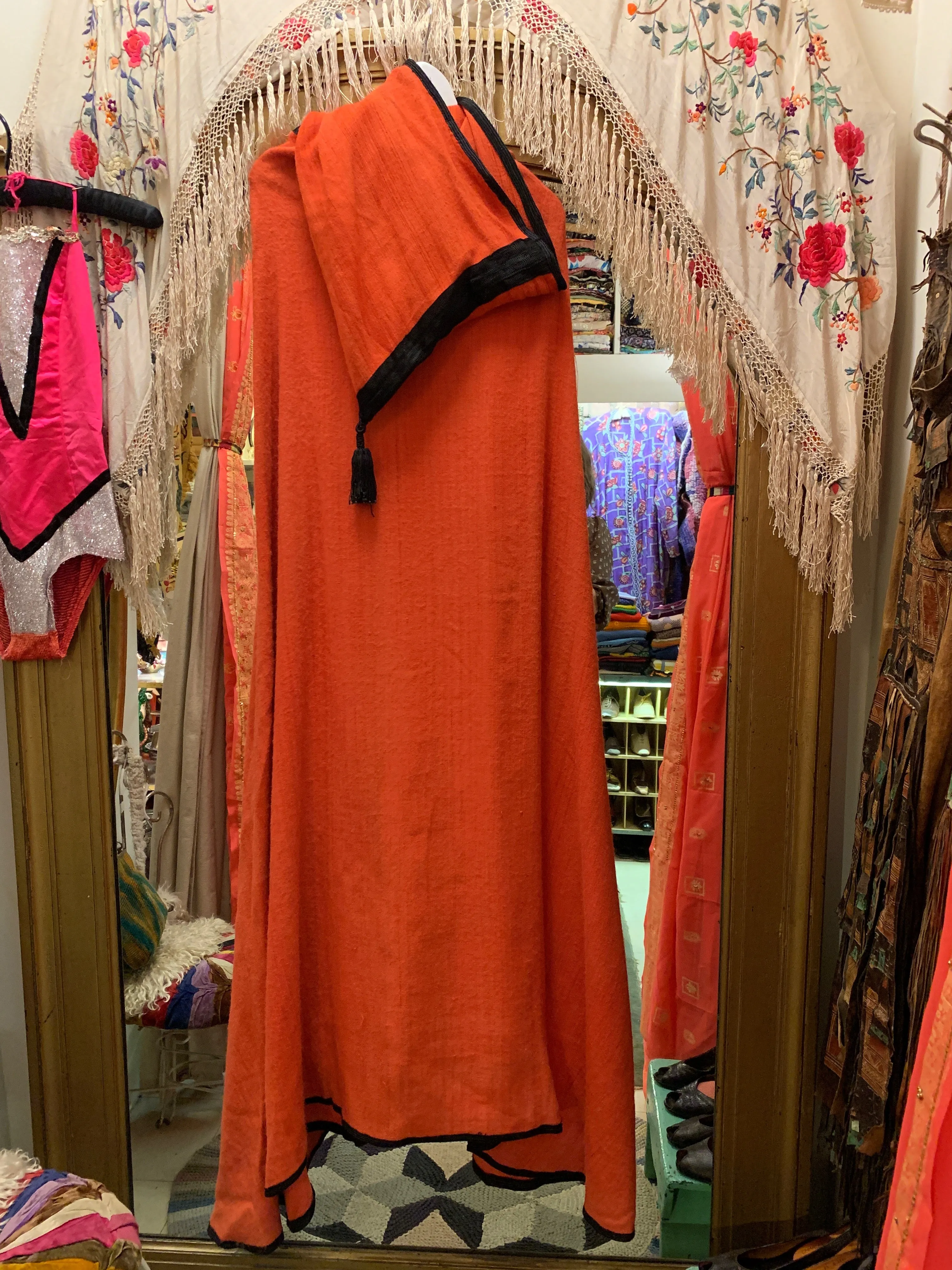 1970's-80's Moroccan Wool Woven Hooded Cape with Black Cord Trim
