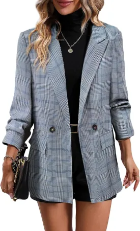 2025 Fall Women's Plaid Houndstooth Blazer Jacket Button Notch-Lapel Business Casual Elegant Work Suit with Pockets