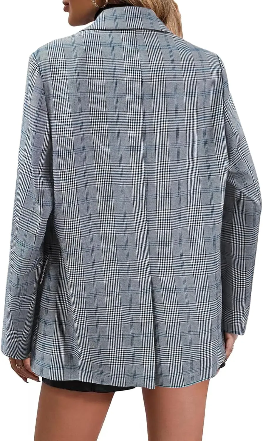 2025 Fall Women's Plaid Houndstooth Blazer Jacket Button Notch-Lapel Business Casual Elegant Work Suit with Pockets