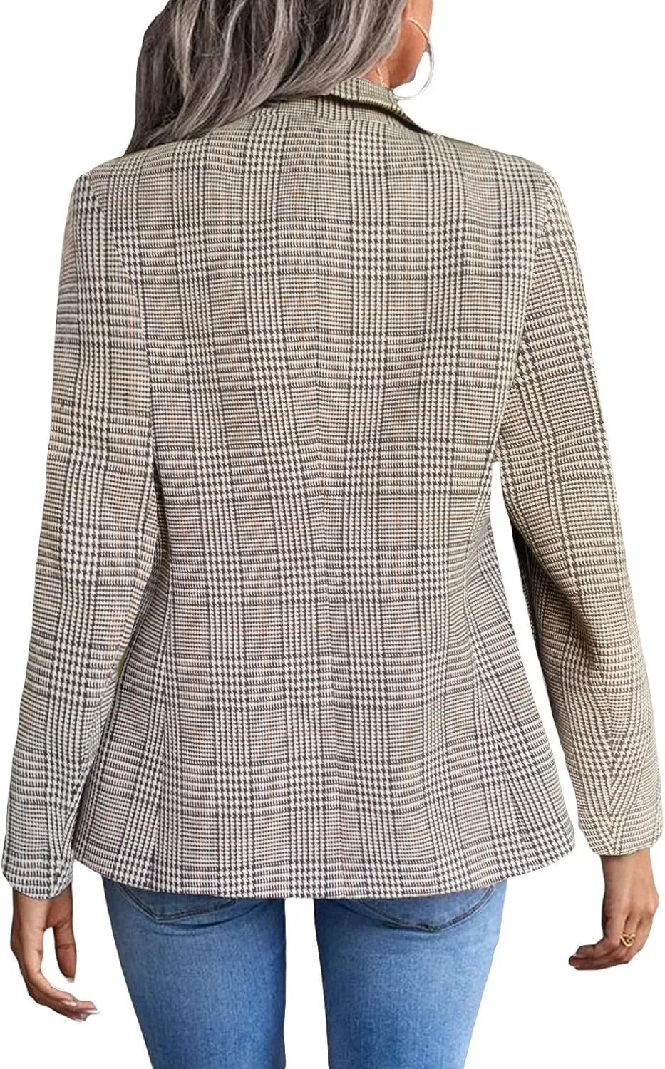 2025 Fall Women's Plaid Houndstooth Blazer Jacket Button Notch-Lapel Business Casual Elegant Work Suit with Pockets