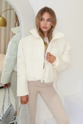 Alexis cream diamante short puffer coat