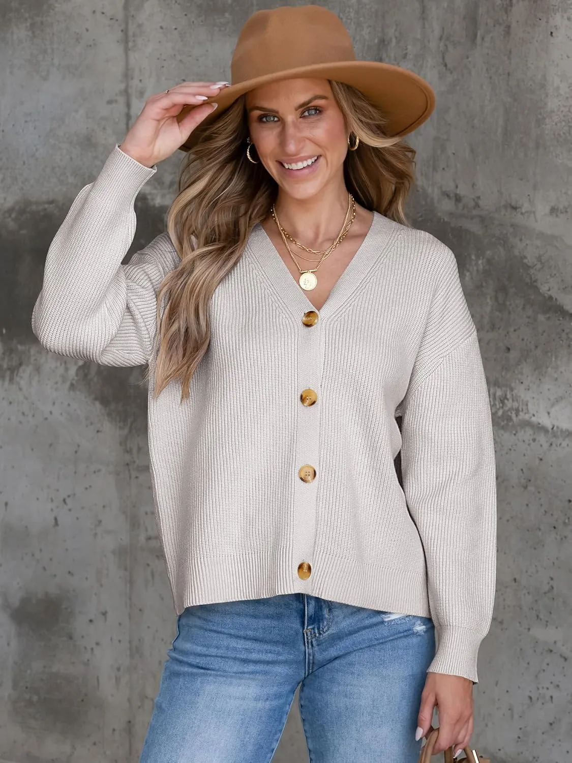 ANRABESS Women Cardigan Sweaters 2024 Fall Oversized Button Open Front Knit Lightweight Cardigans Fall Outfits Outerwear