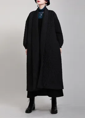 Art Black V Neck Pockets Button Winter Cotton Long sleeve Coat