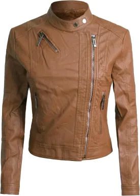 Awesome21 Women's Women's Classic Leather Moto Jacket with Furry Lining and Double Belt