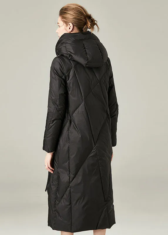 Beautiful Black Hooded Asymmetrical Design Duck Down Winter Coats
