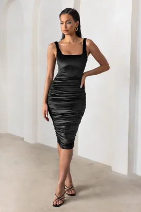 Beauty | Black Velvet Square Neck Bodycon Midi Dress