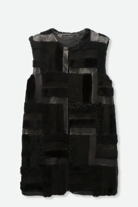 BIBI PATCHWORK VEST IN SHEARLING AND LEATHER