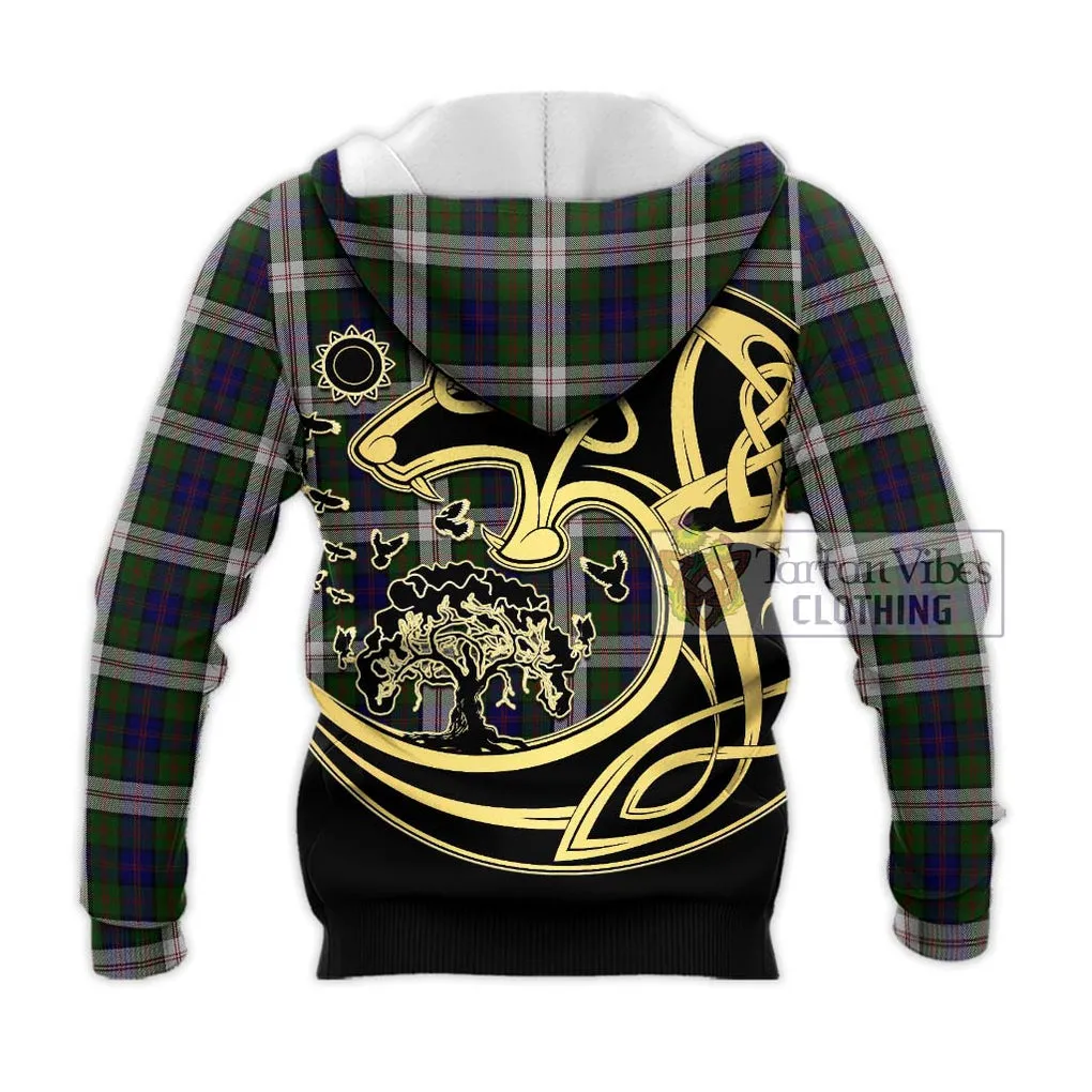 Blair Dress Tartan Knitted Hoodie with Family Crest Celtic Wolf Style