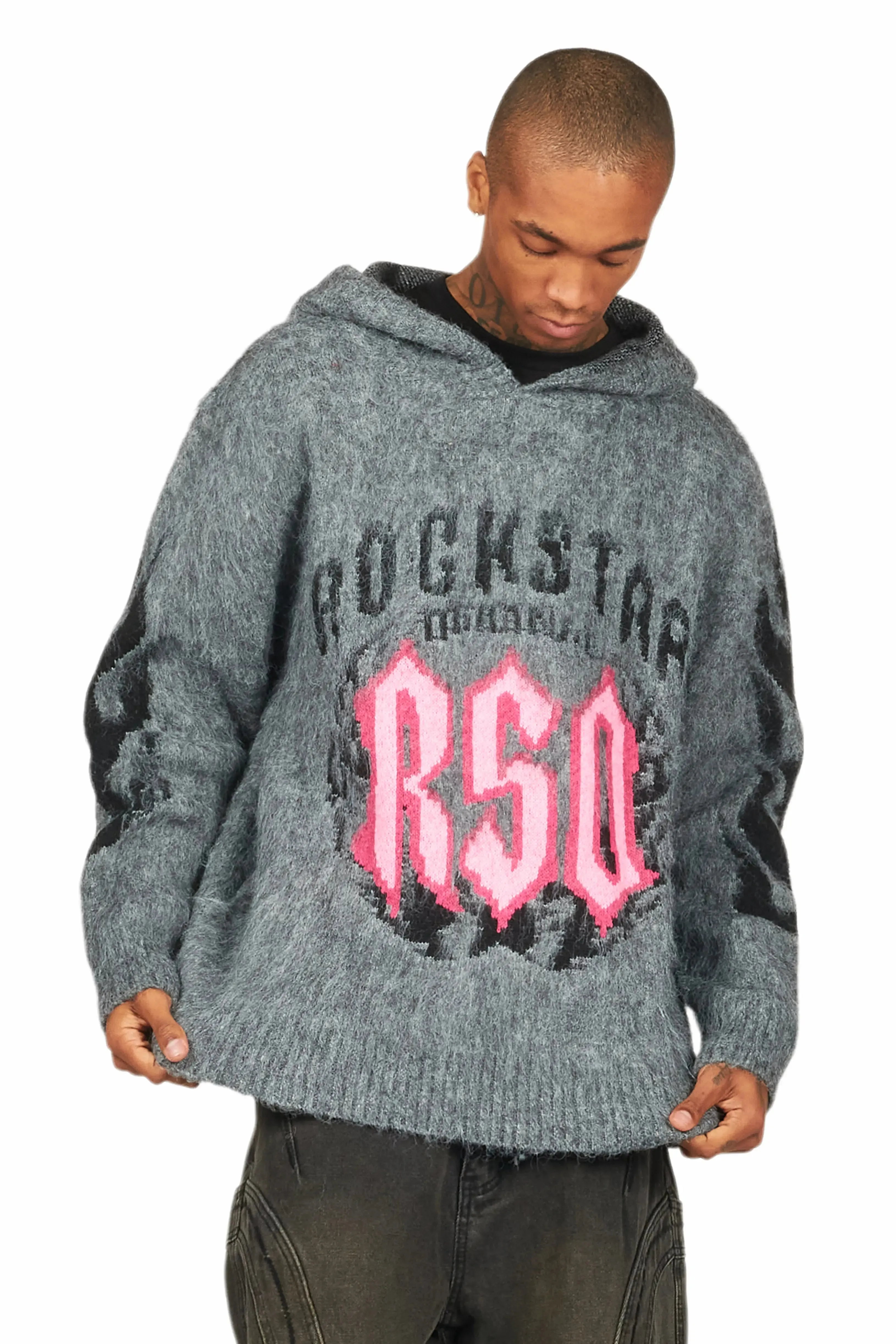 Boaz Heather Grey Graphic Mohair Hoodie