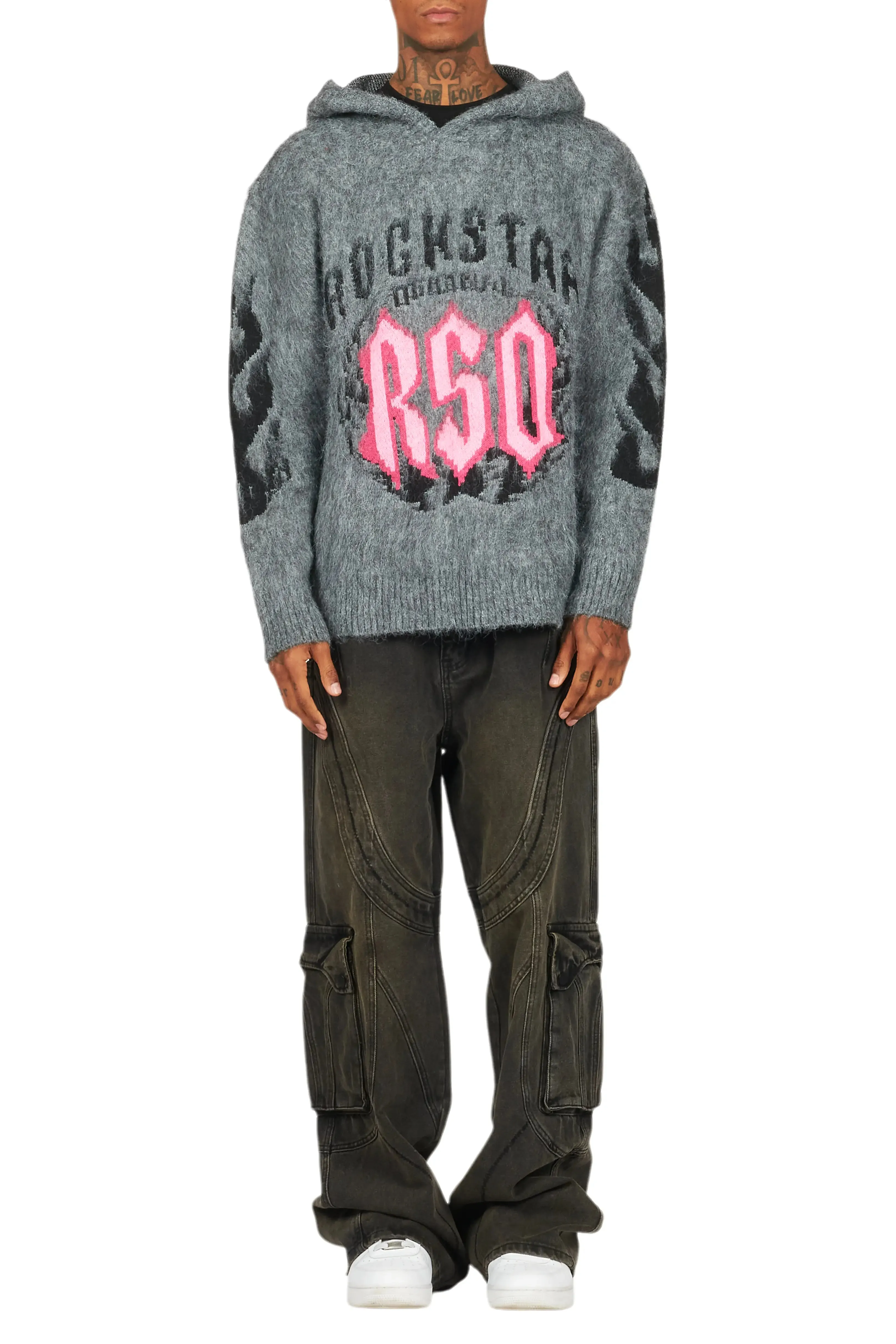 Boaz Heather Grey Graphic Mohair Hoodie