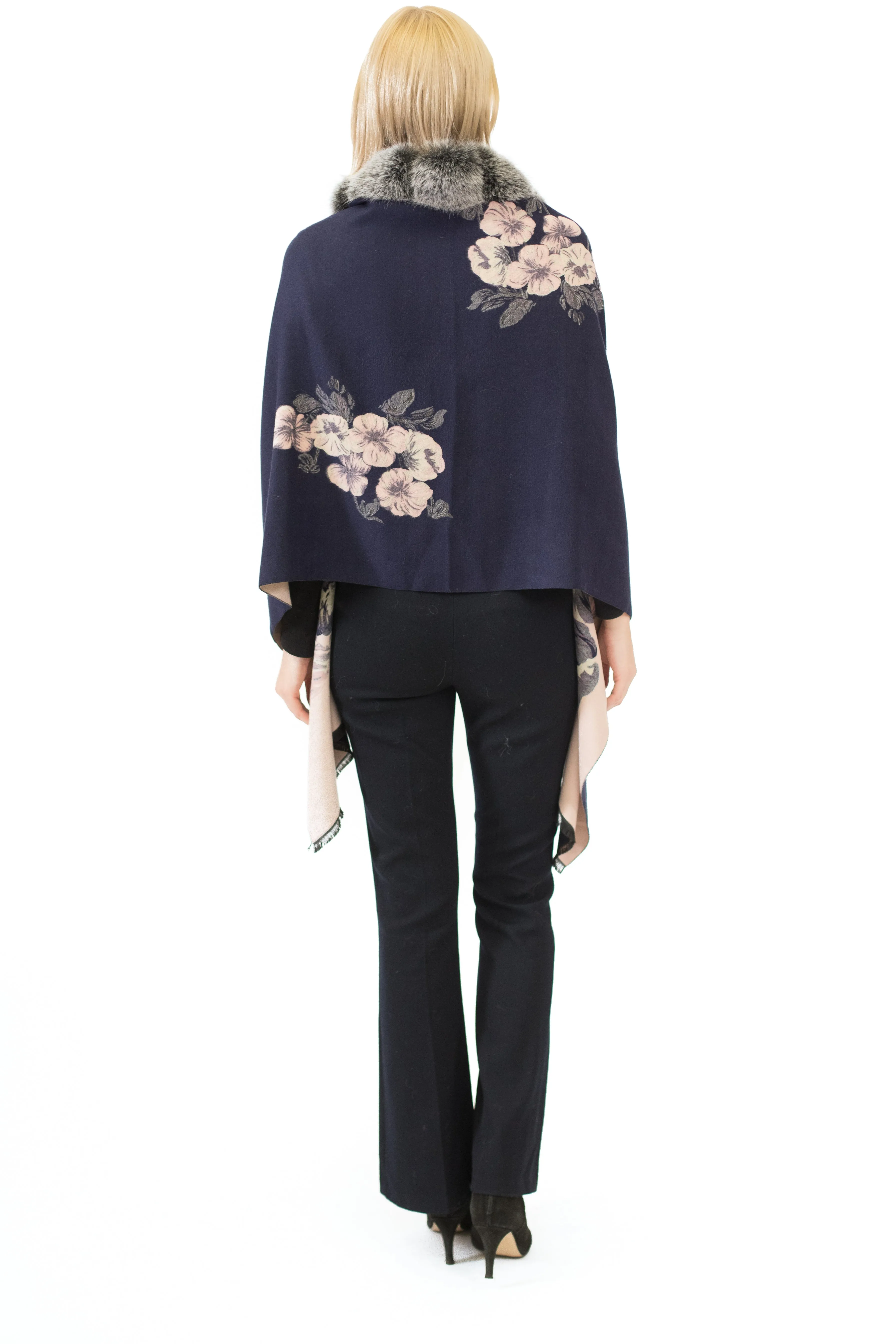 BOGOTA - Patterned Cashmere Wrap with Pom-Pom Trim