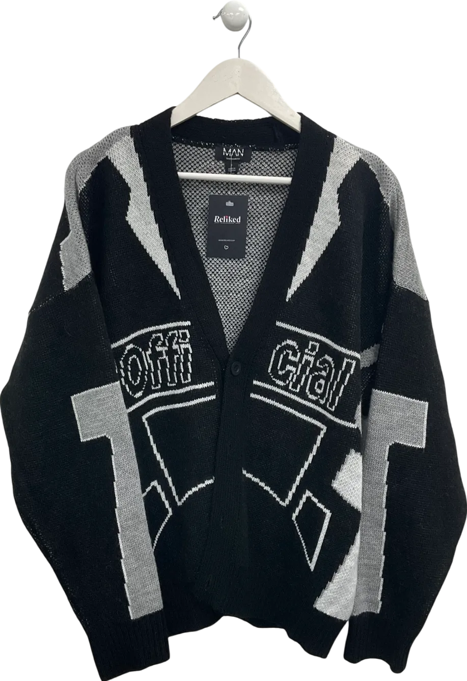 boohooMan Black Tall Oversized Drop Shoulder Moto Cardigan UK S