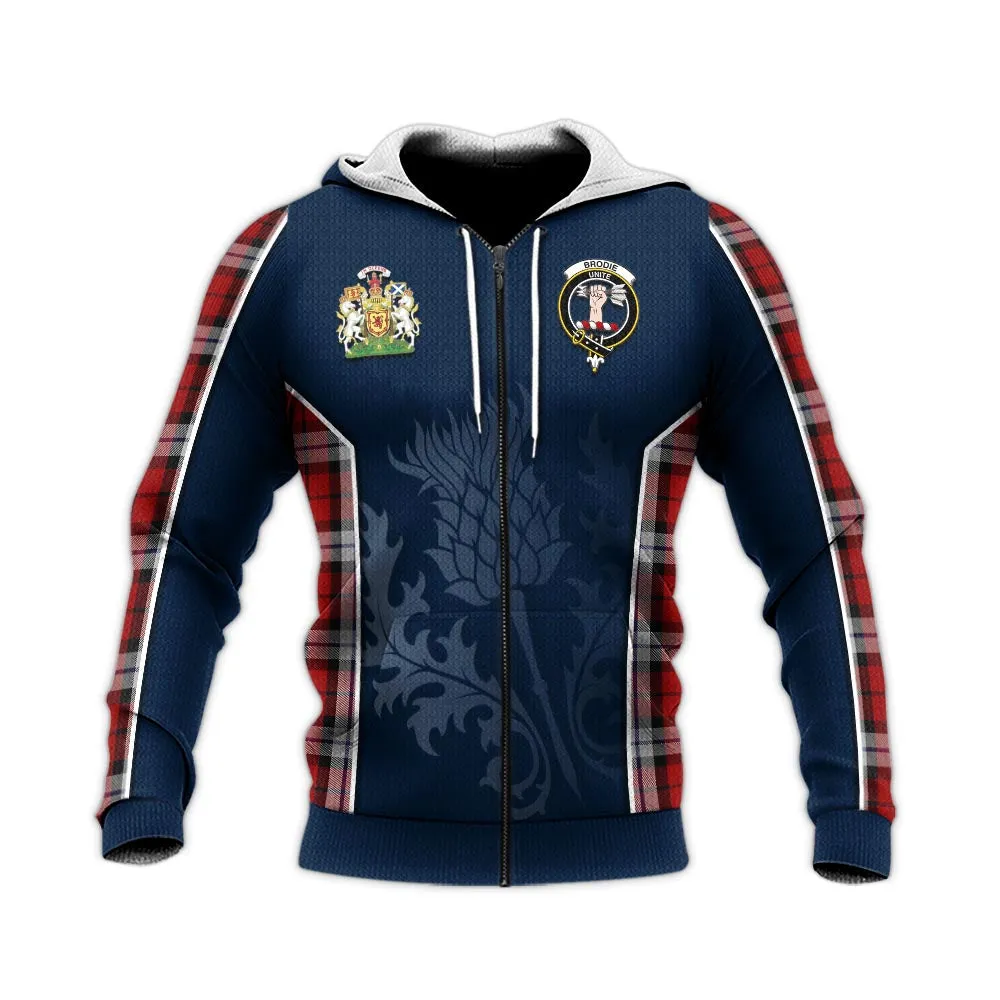 Brodie Dress Tartan Knitted Hoodie with Family Crest and Scottish Thistle Vibes Sport Style