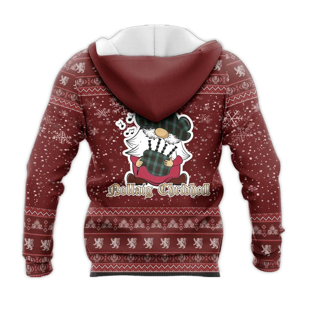 Brodie Hunting Clan Christmas Knitted Hoodie with Funny Gnome Playing Bagpipes