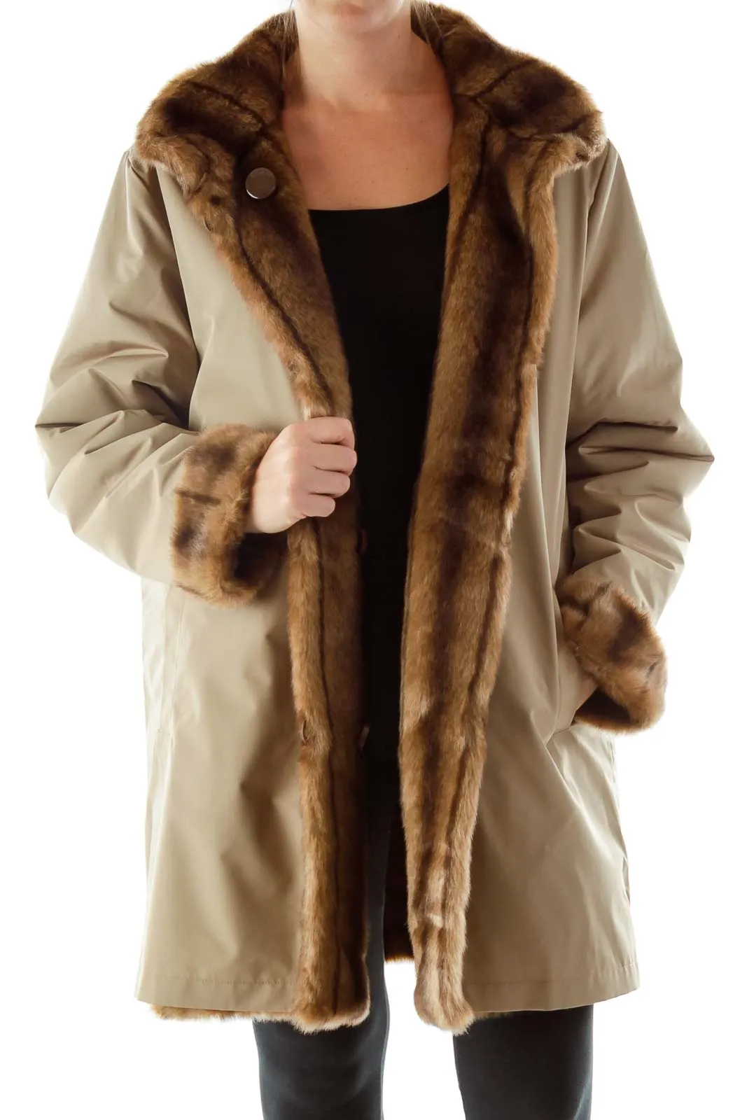 Brown Faux-Fur Buttoned Reversible Coat