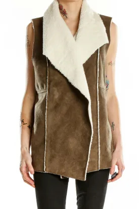 Brown Faux Shearling Draped Vest