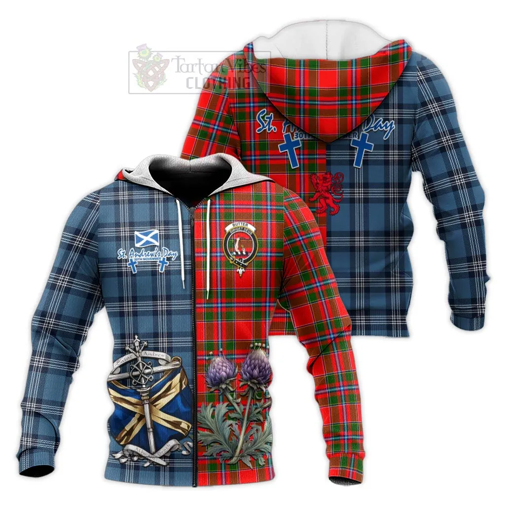 Butter Tartan Knitted Hoodie Happy St. Andrew's Day Half Tartan Style