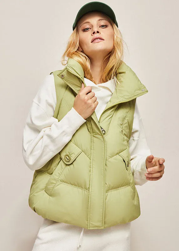 Chic Green Stand Collar Zip Up Separable Duck Down Puffer Jacket Winter