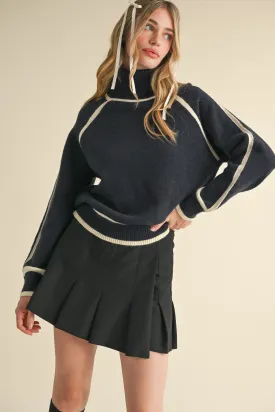 CONTRAST TRIM TURTLENECK SWEATER