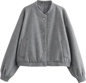 Cropped Bomber Jackets for Womens Long Sleeve Button Down Crop Shacket Jacket Tops