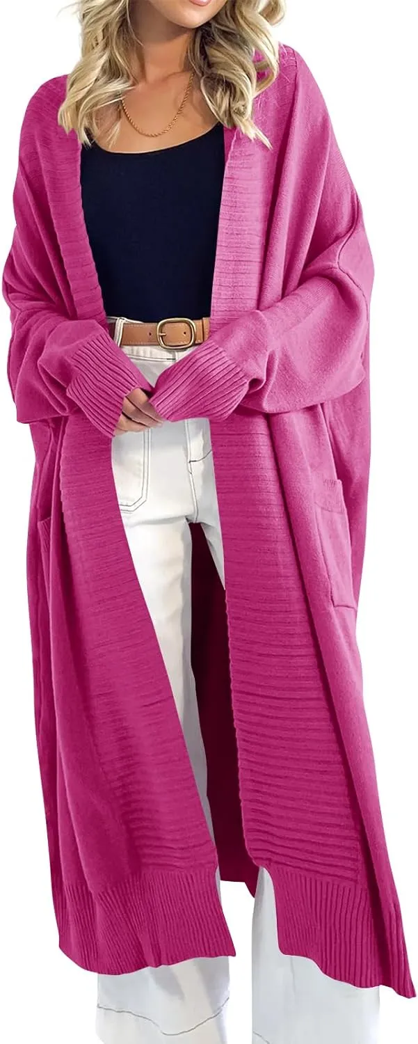 Danedvi Womens Long Cardigan Sweaters 2024 Fall Chunky Knit Oversized Slouchy Open Front Warm Coats with Pockets