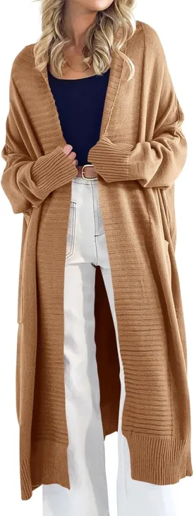 Danedvi Womens Long Cardigan Sweaters 2024 Fall Chunky Knit Oversized Slouchy Open Front Warm Coats with Pockets