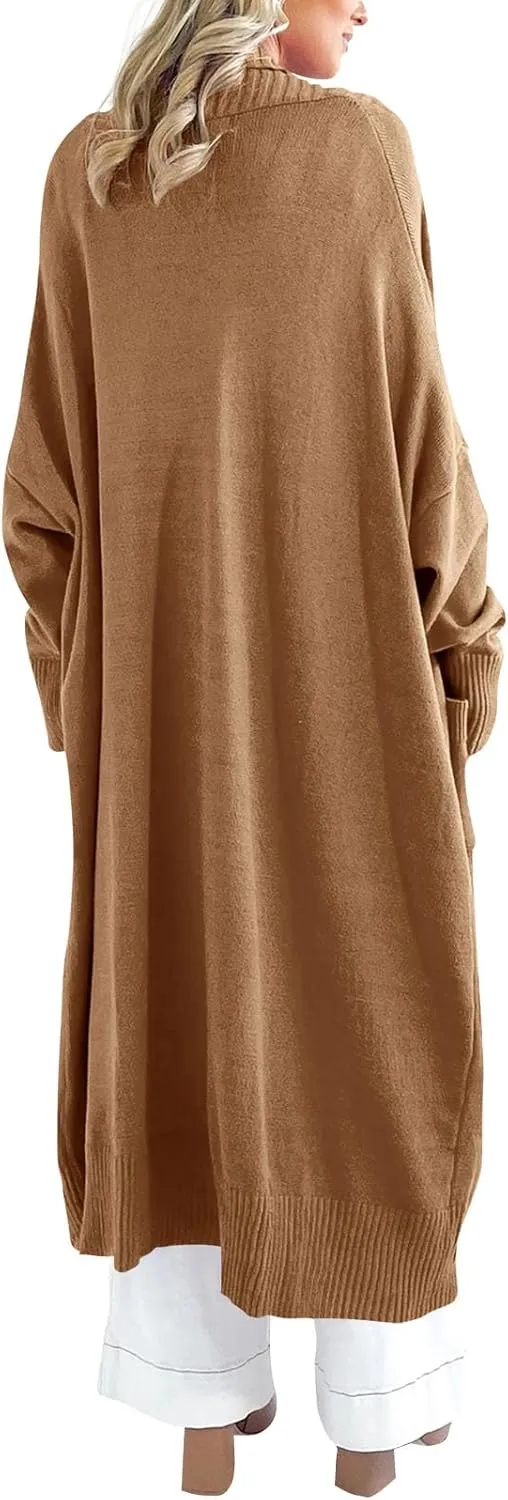 Danedvi Womens Long Cardigan Sweaters 2024 Fall Chunky Knit Oversized Slouchy Open Front Warm Coats with Pockets