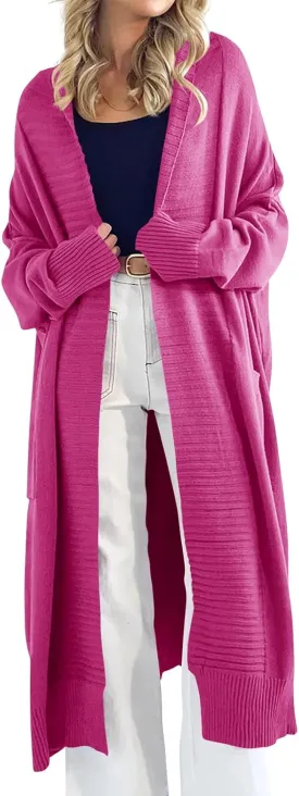Danedvi Womens Long Cardigan Sweaters 2024 Fall Chunky Knit Oversized Slouchy Open Front Warm Coats with Pockets