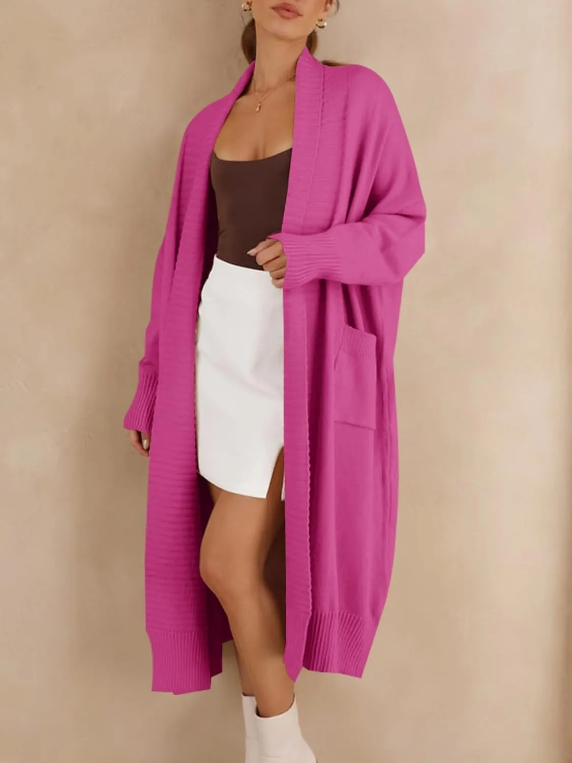 Danedvi Womens Long Cardigan Sweaters 2024 Fall Chunky Knit Oversized Slouchy Open Front Warm Coats with Pockets