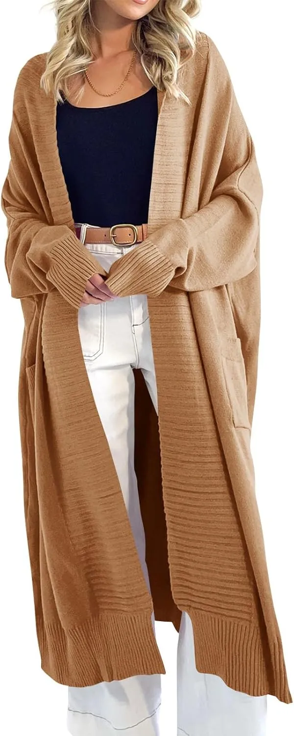 Danedvi Womens Long Cardigan Sweaters 2024 Fall Chunky Knit Oversized Slouchy Open Front Warm Coats with Pockets