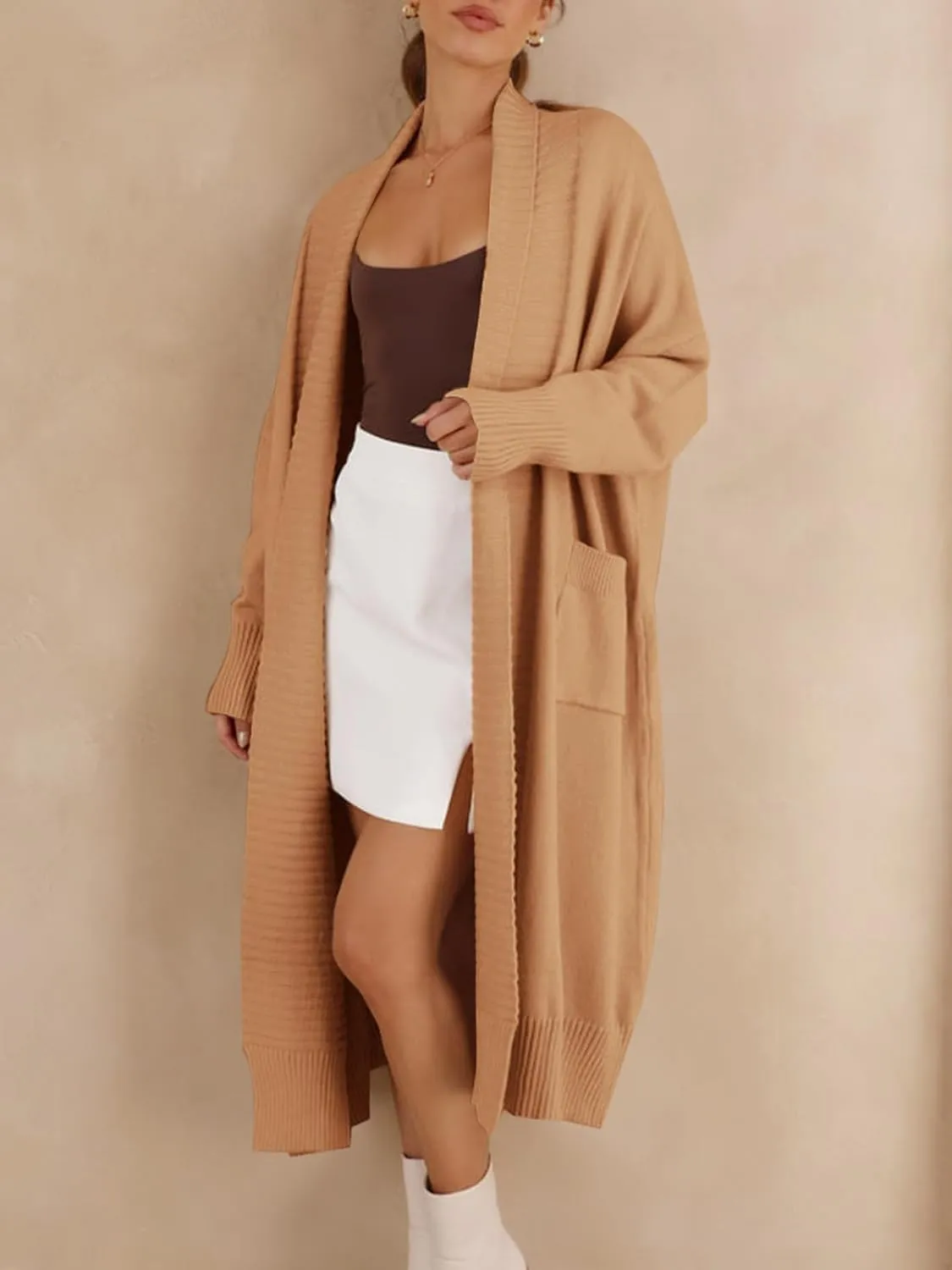 Danedvi Womens Long Cardigan Sweaters 2024 Fall Chunky Knit Oversized Slouchy Open Front Warm Coats with Pockets