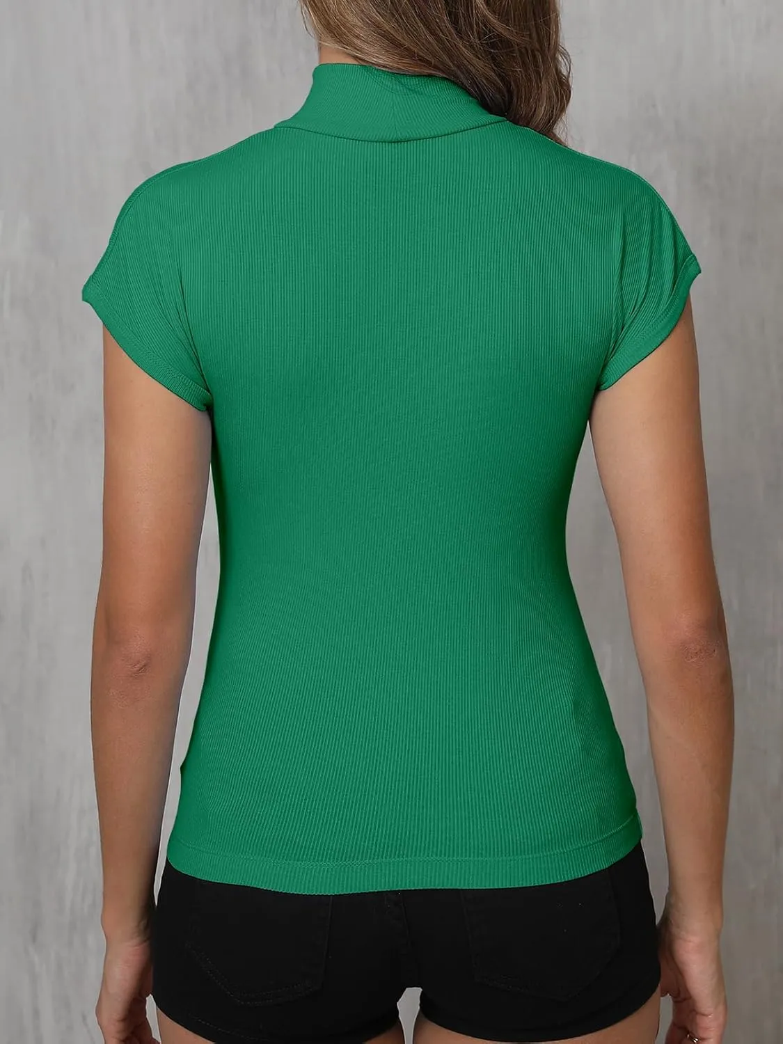 Dwnval Womens Fashion Mock Turtle Neck Short Sleeve Shirts Slim Fit Ribbed Knited Tops 2025 Spring Summer
