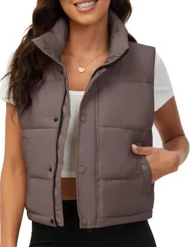 Fengbay Womens Puffer Vest Sleeveless Puffy Cropped Vests Stand Collar Vest Lightweight Bubble Quilted Vests Trendy 2025