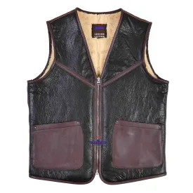 FiveStar Leather Sports Vintage Aviator Biker Vest Seal Brown Shearling
