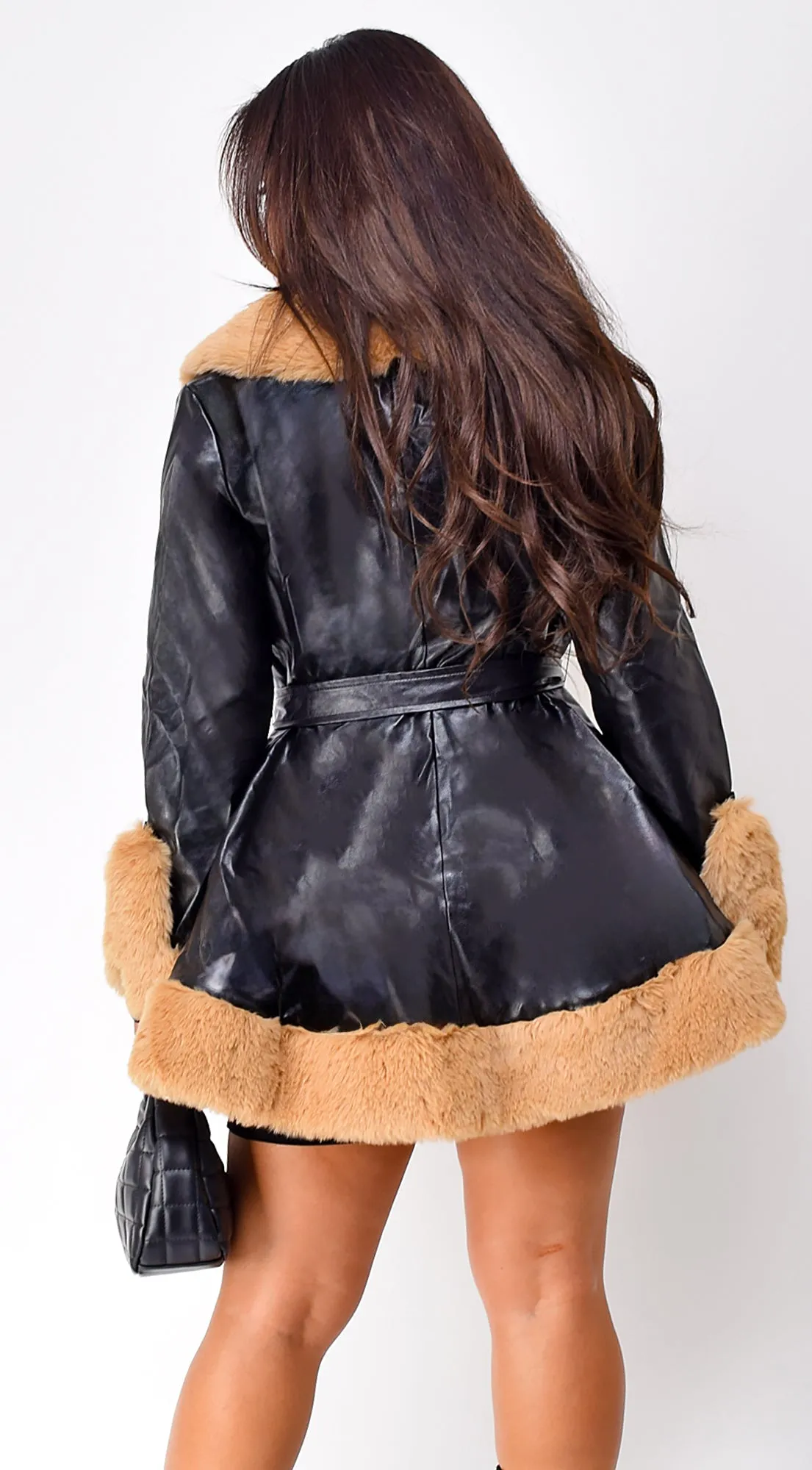 Gabriela Faux Fur Leather Coat - Black
