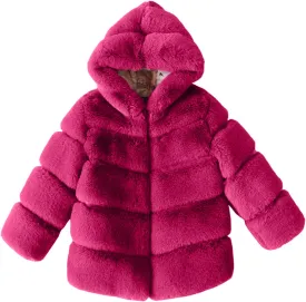 Girls Faux Fur Jacket Plush Sherpa Teddy Coat with Hood Toddler Winter Coats Warm Fuzzy Jackets Trendy Outerwear