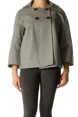 Gray Gingham Bell-Sleeve Button Coat