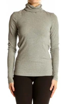 Gray Ribbed Turtleneck Top