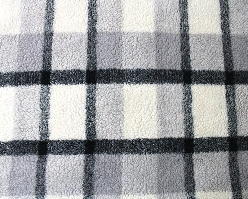 GREY TARTAN BONDED SHERPA FLEECE PER METRE SALE