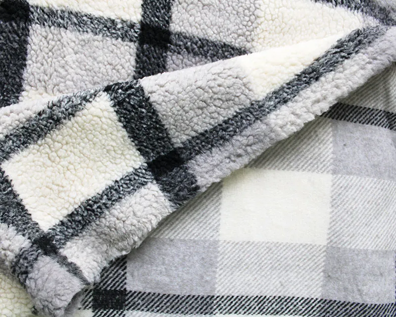 GREY TARTAN BONDED SHERPA FLEECE PER METRE SALE