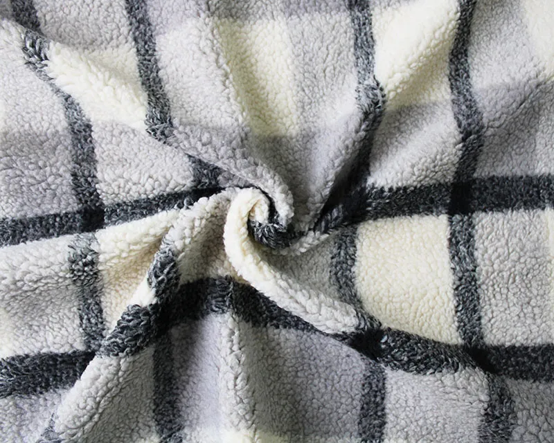 GREY TARTAN BONDED SHERPA FLEECE PER METRE SALE