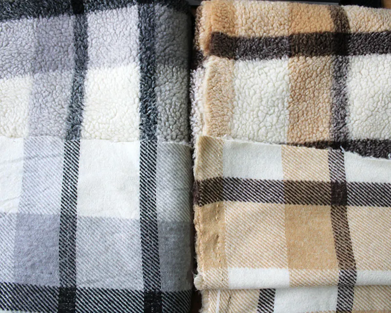 GREY TARTAN BONDED SHERPA FLEECE PER METRE SALE
