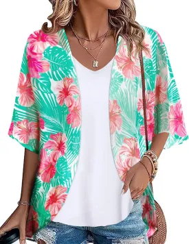 Hawaiian Shirt Kimono Beach Cover Up Chiffon Cardigan Floral Tops Loose Capes Women Summer Beach Tops