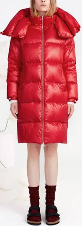 High-Collar Thick Puffer Down Coat, Red