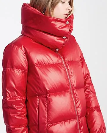 High-Collar Thick Puffer Down Coat, Red