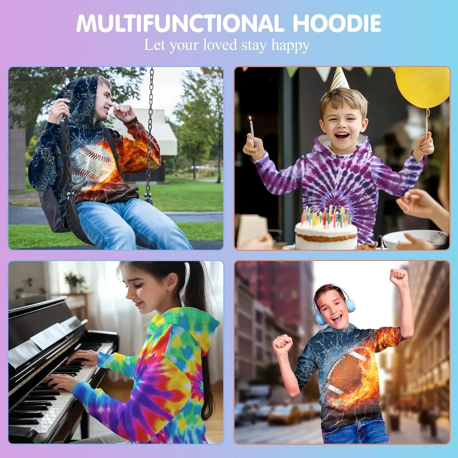 Hoodies for Boys Girls Kids, Novelty 3D Print Hooded Long Sleeve Hoody Sweatshirt with Pocket for Teens