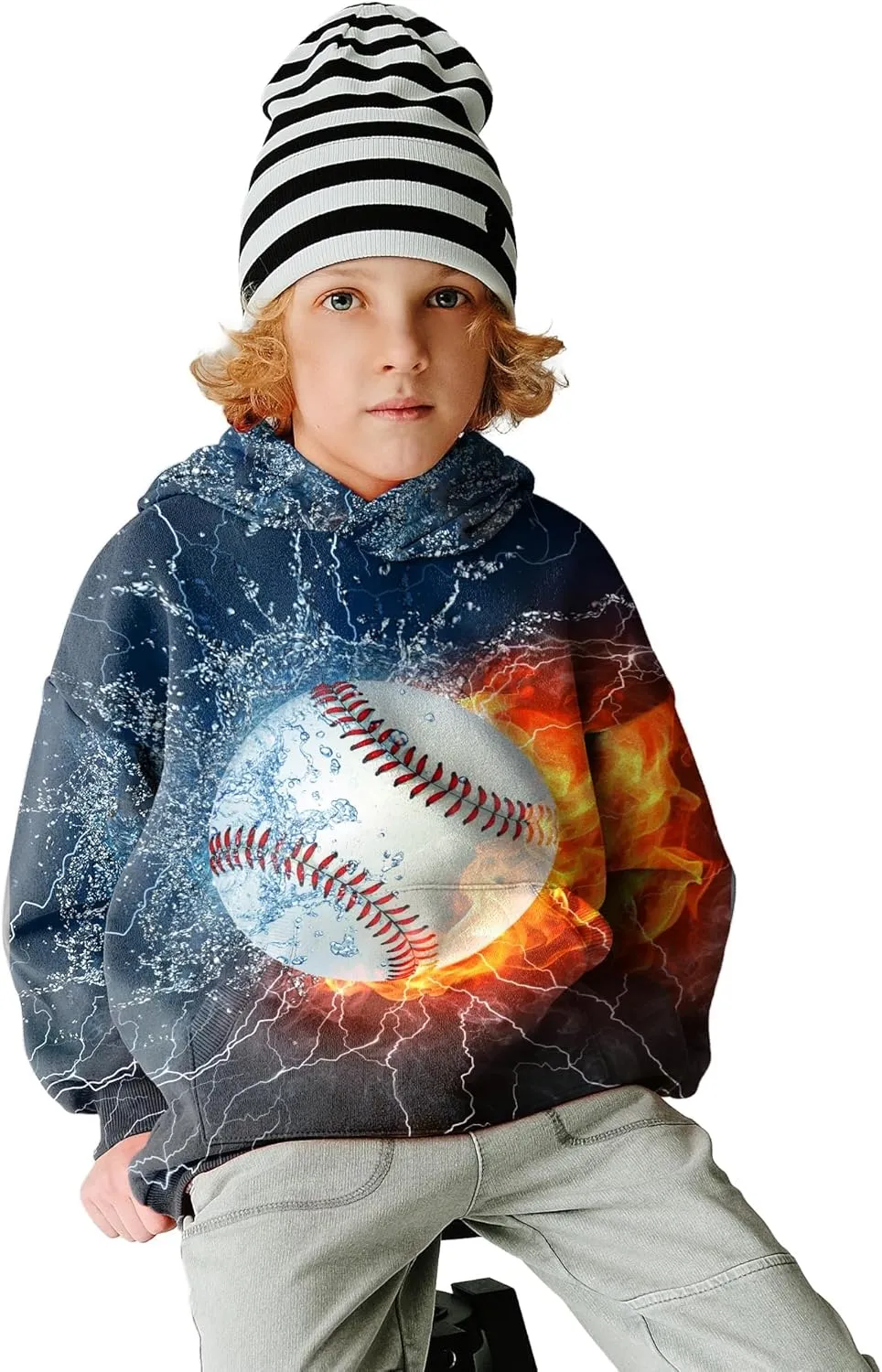 Hoodies for Boys Girls Kids, Novelty 3D Print Hooded Long Sleeve Hoody Sweatshirt with Pocket for Teens