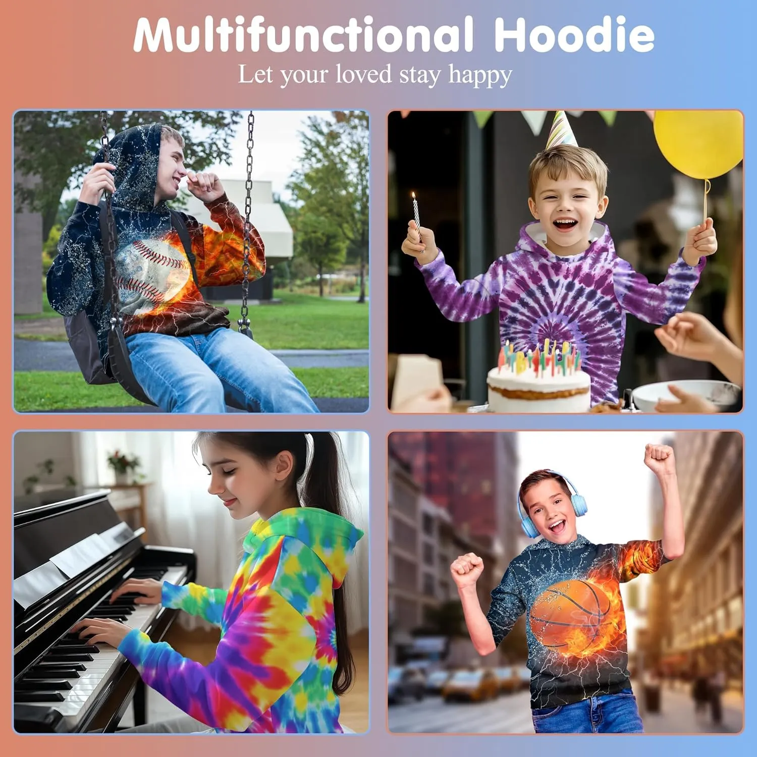 Hoodies for Boys Girls Kids, Novelty 3D Print Hooded Long Sleeve Hoody Sweatshirt with Pocket for Teens