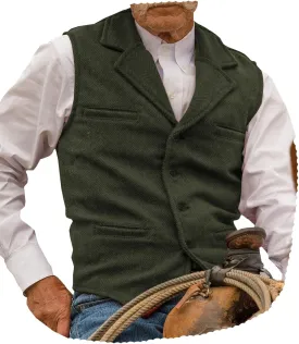 Hunting Aged Mens Tweed Vests Herringbone Waistcoats Retro Casual Wedding Wool Business Vests