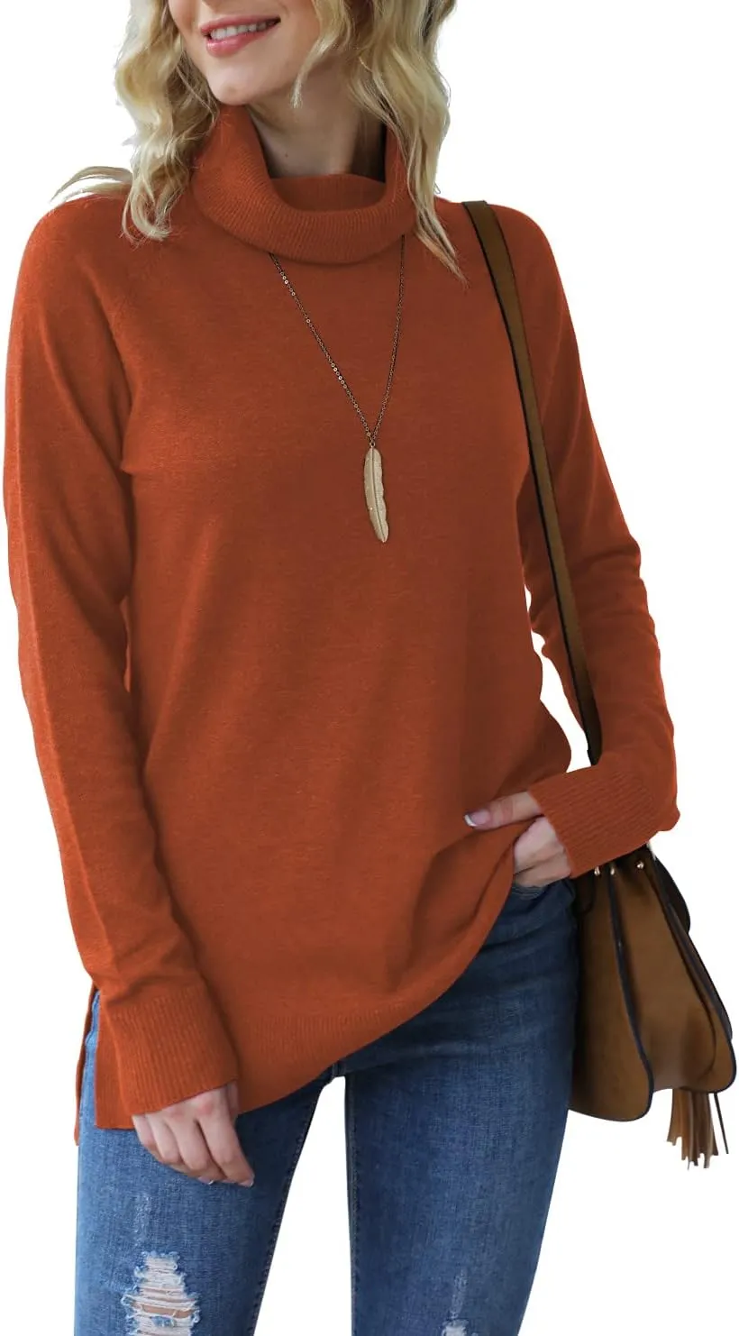 HWOKEFEIYU Women 2024 Fall Trendy Casual Sweater Turtleneck Long Sleeve Sweaters Pullover